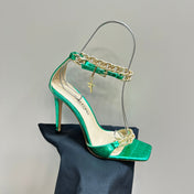 HIGH-HEELED SANDAL IN GREEN MINT CALFSKIN