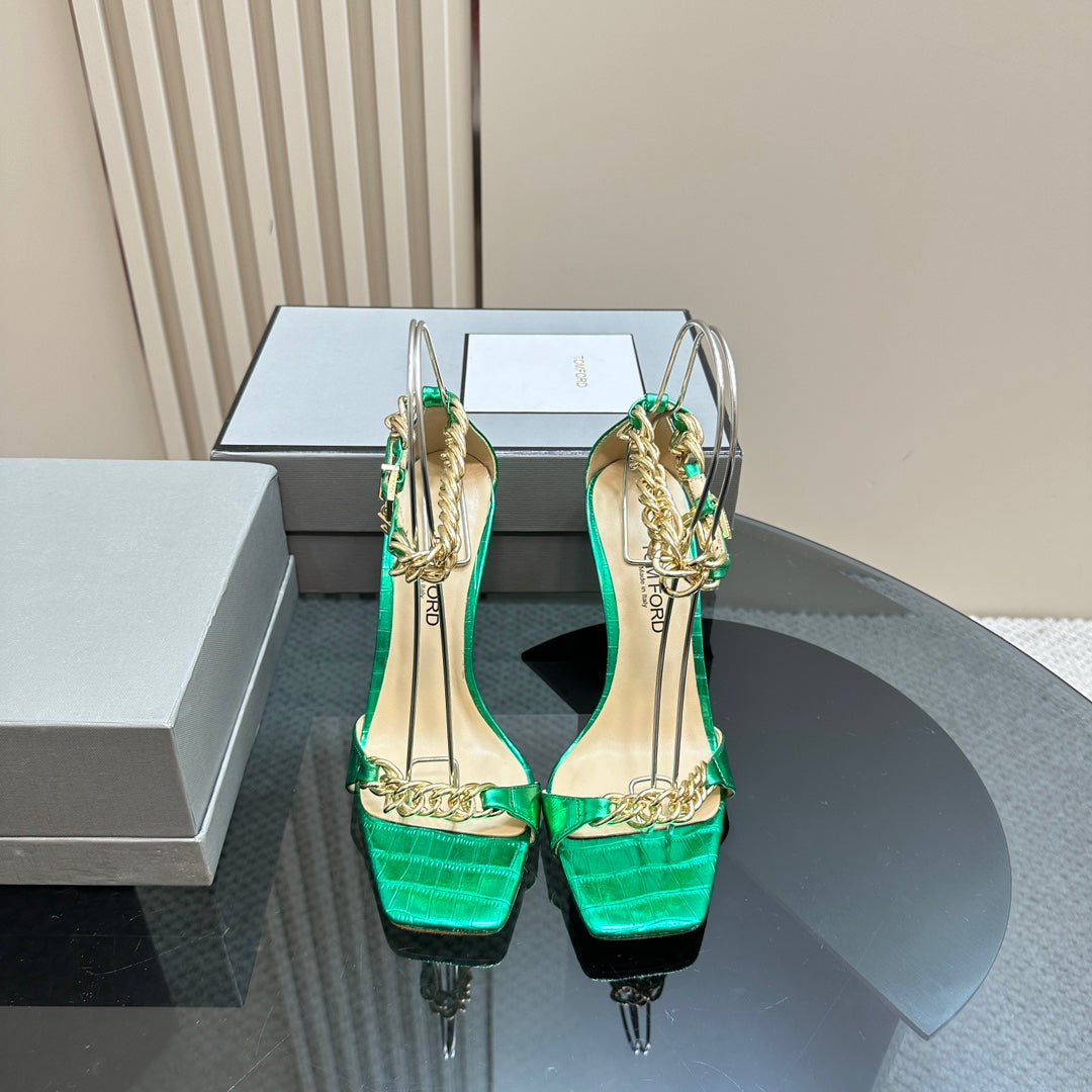 HIGH-HEELED SANDAL IN GREEN MINT CALFSKIN