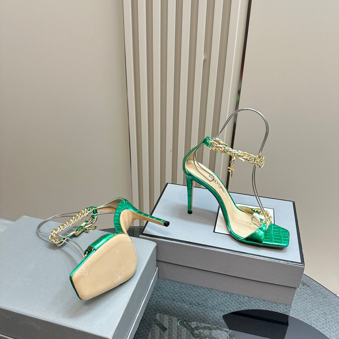 HIGH-HEELED SANDAL IN GREEN MINT CALFSKIN