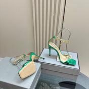 HIGH-HEELED SANDAL IN GREEN MINT CALFSKIN