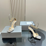HIGH-HEELED SANDAL IN SILVER CALFSKIN
