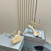 HIGH-HEELED SANDAL IN SILVER CALFSKIN