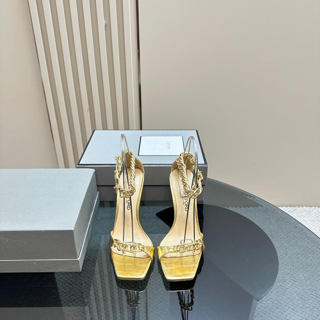 HIGH-HEELED SANDAL IN GOLD CALFSKIN