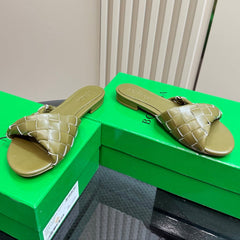 BLINK FLAT MULE IN OLIVE GREEN INTRECCIATO LEATHER