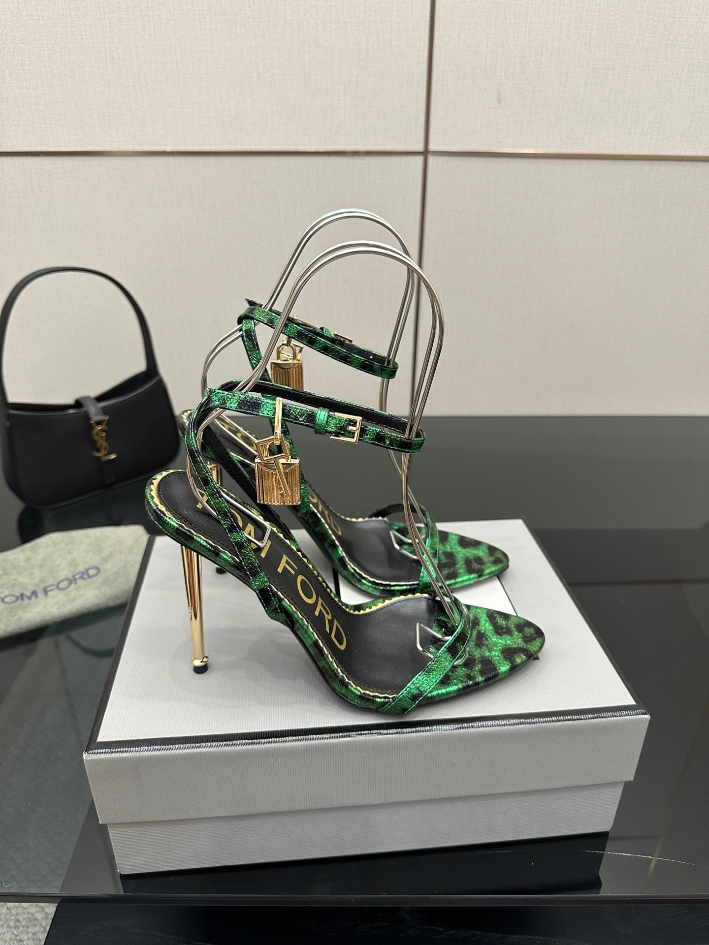 TOM FORD 26S HEELED SANDALS 100 MM IN LEOPARD PRINT CALFSKIN STYLE 2