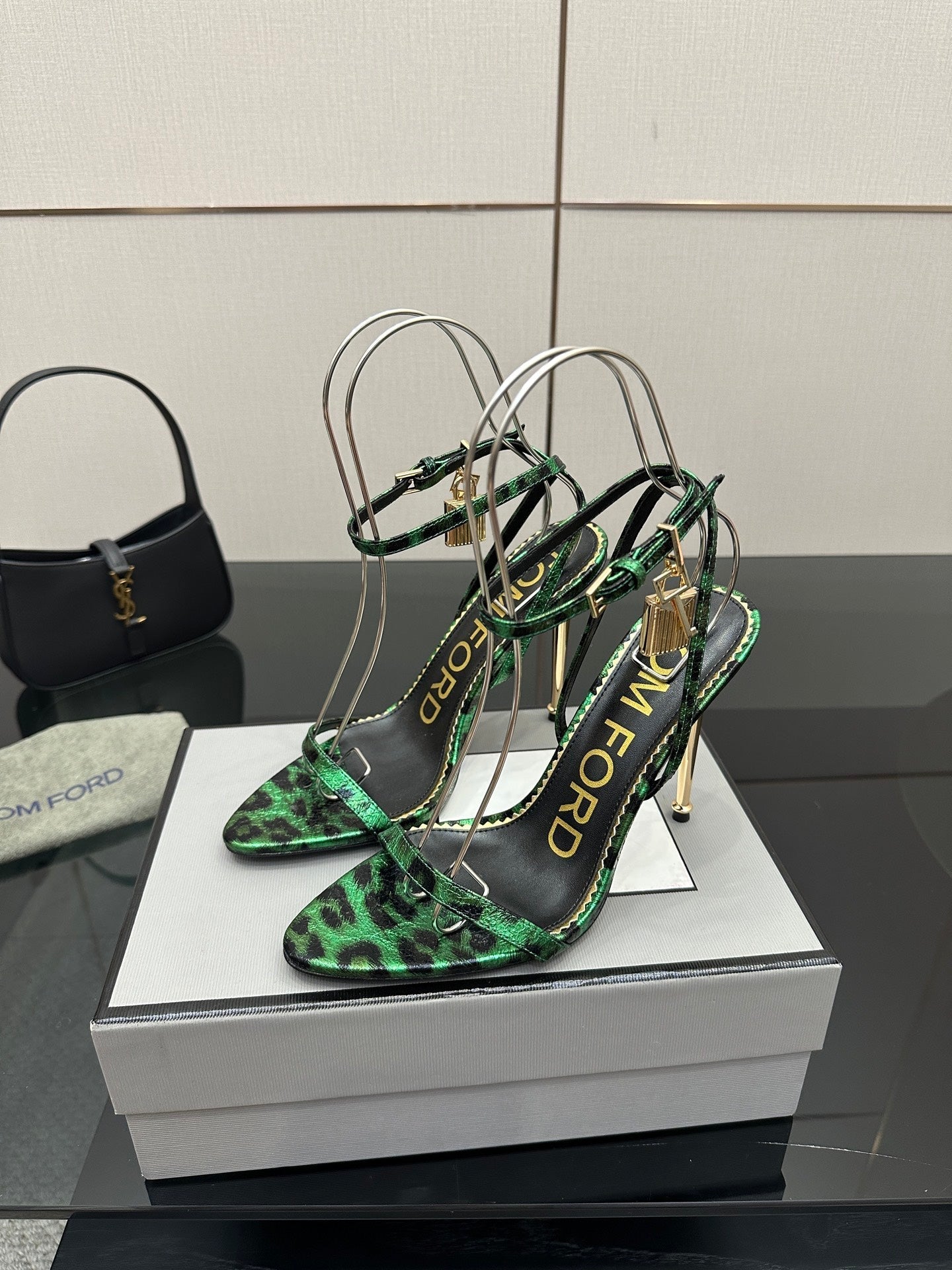 TOM FORD 26S HEELED SANDALS 100 MM IN LEOPARD PRINT CALFSKIN STYLE 2