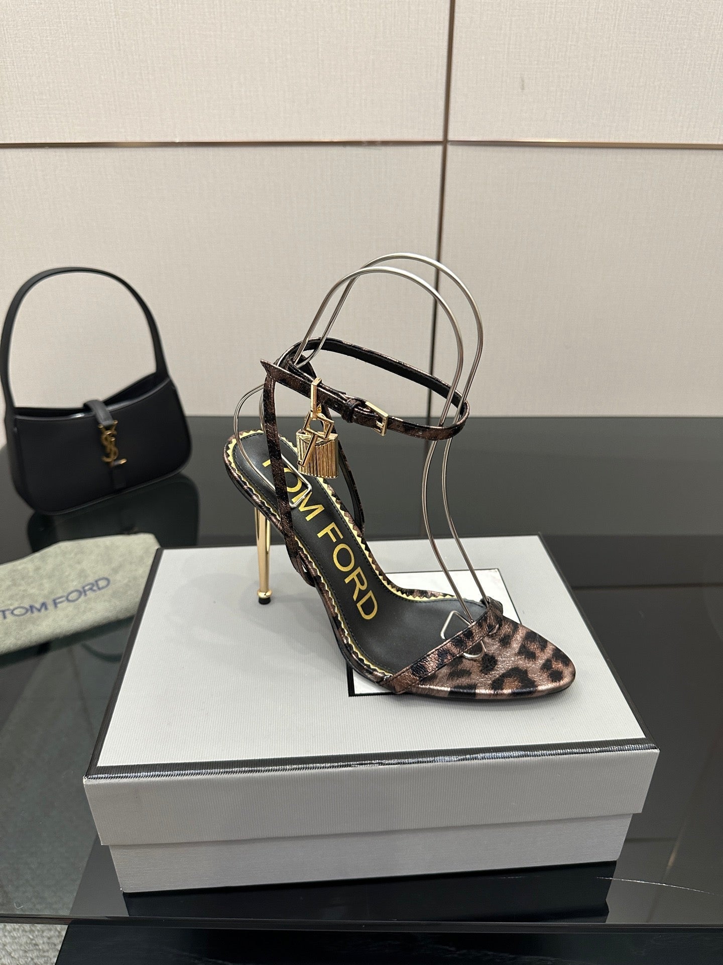 TOM FORD 26S HEELED SANDALS 100 MM IN LEOPARD PRINT CALFSKIN STYLE 1