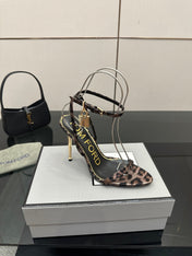 TOM FORD 26S HEELED SANDALS 100 MM IN LEOPARD PRINT CALFSKIN STYLE 1