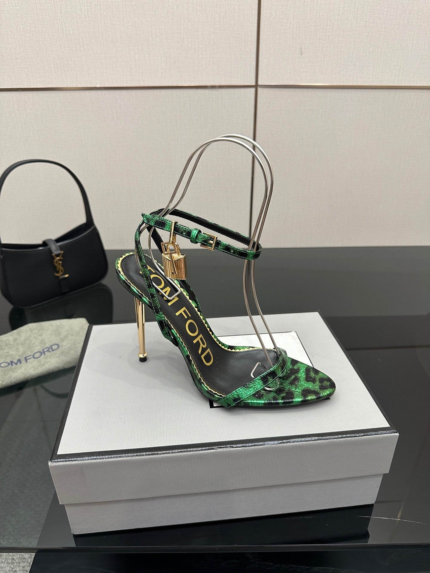 TOM FORD 26S HEELED SANDALS 100 MM IN LEOPARD PRINT CALFSKIN STYLE 2