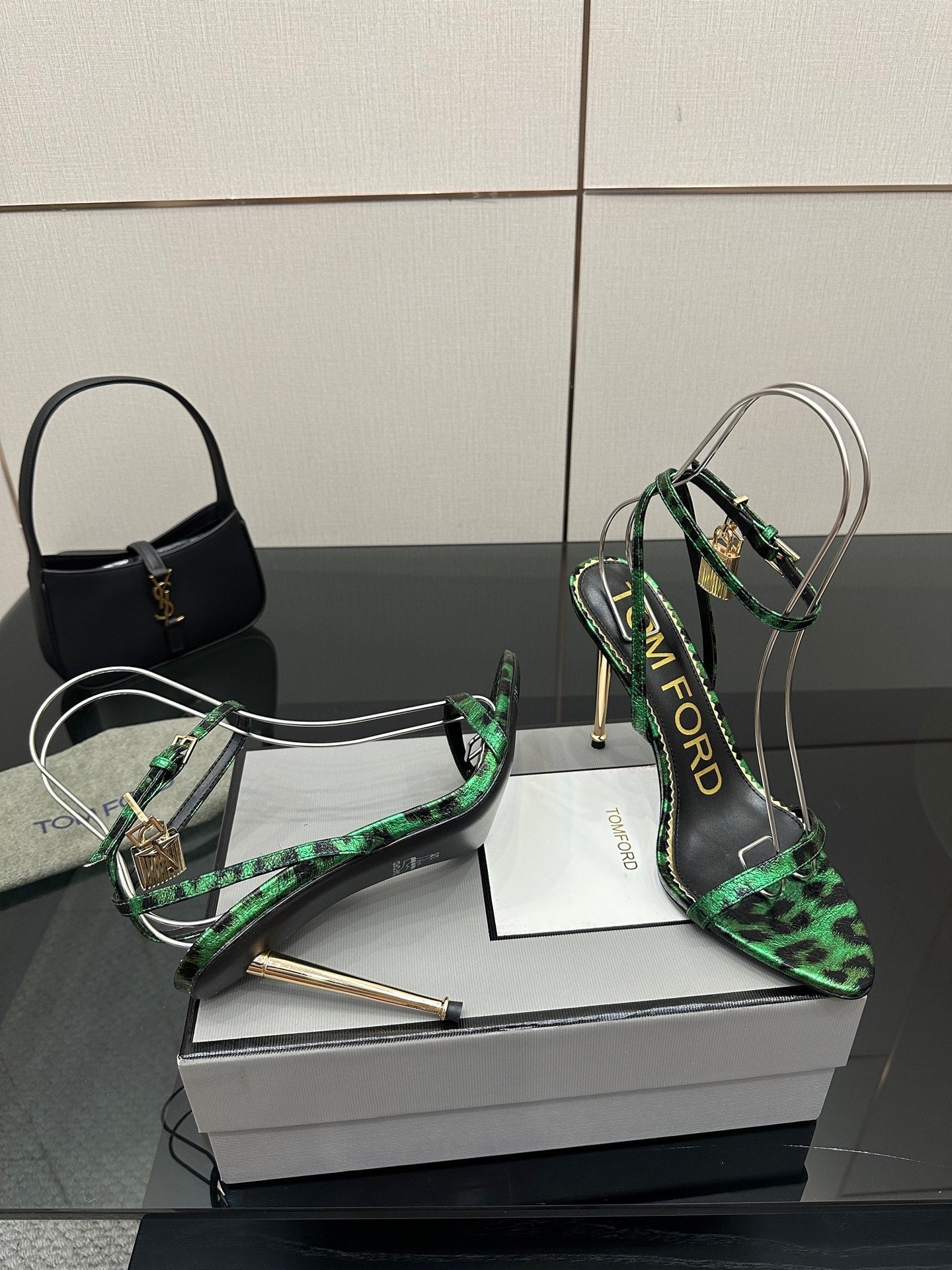 TOM FORD 26S HEELED SANDALS 100 MM IN LEOPARD PRINT CALFSKIN STYLE 2