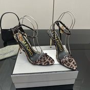 TOM FORD 26S HEELED SANDALS 100 MM IN LEOPARD PRINT CALFSKIN STYLE 1