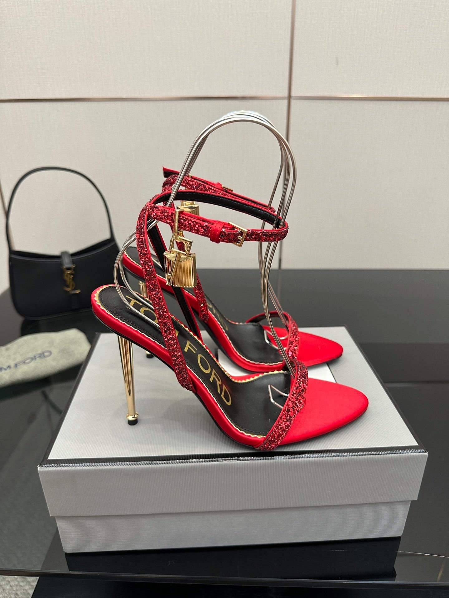TOM FORD 26S HEELED SANDALS 100 MM IN RED CALFSKIN