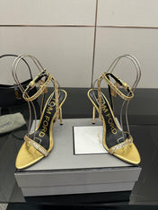 TOM FORD 26S HEELED SANDALS 100 MM IN METALLIC GOLD CALFSKIN