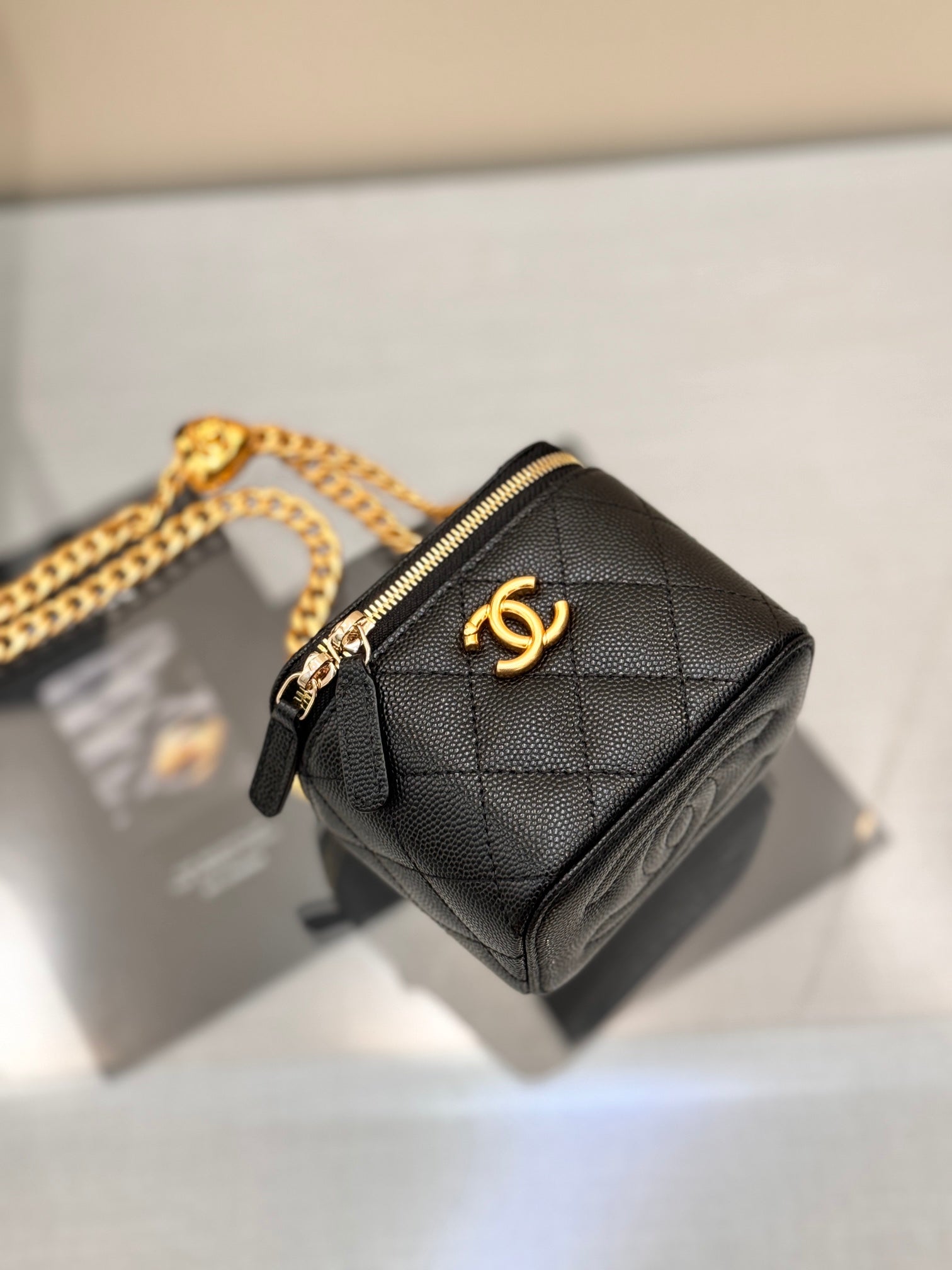 CHANEL 25S MINI VANITY BAG 11 CM IN BLACK LAMBSKIN WITH GOLD HARDWARE