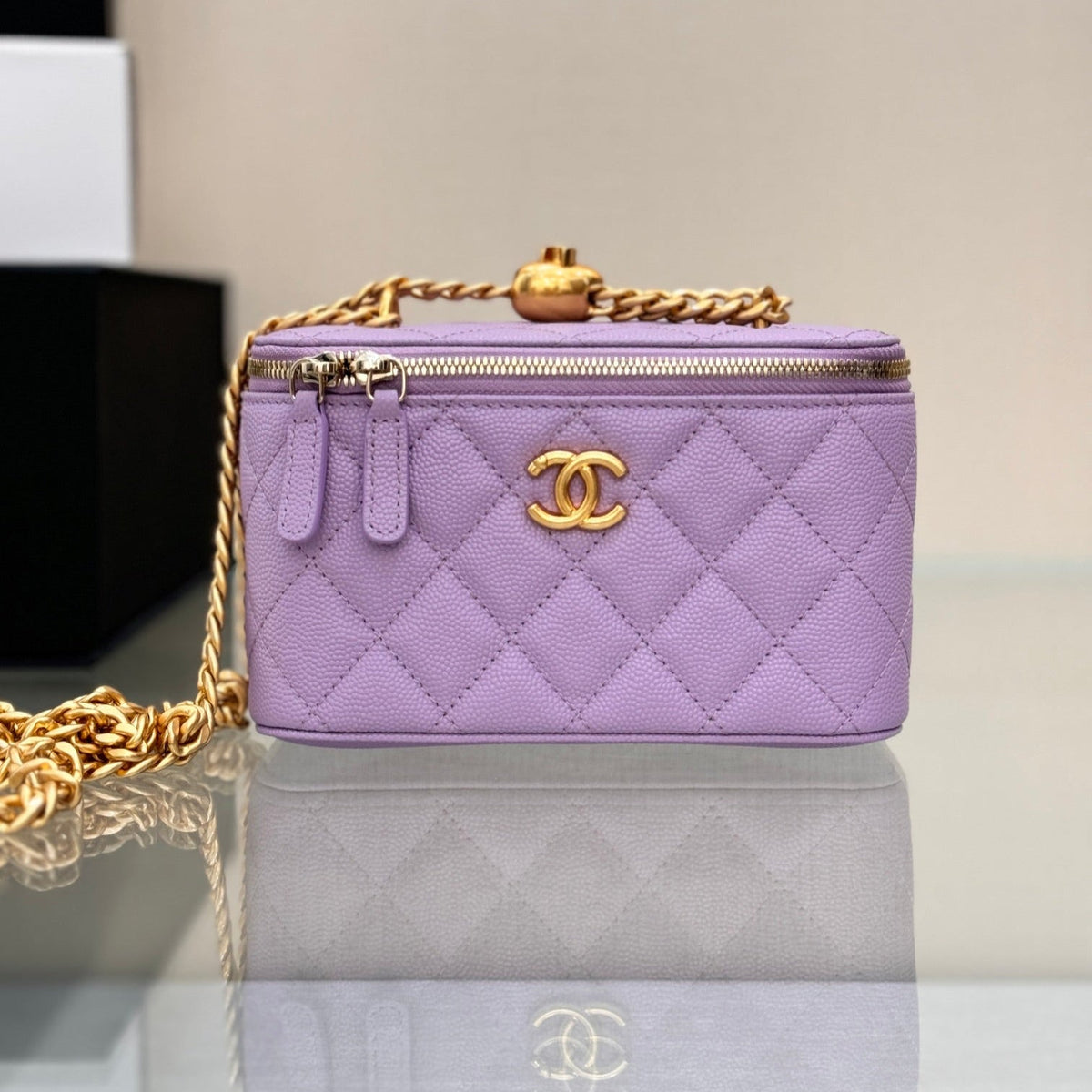 CHANEL 25S MINI VANITY BAG 16 CM IN PURPLE LAMBSKIN WITH GOLD HARDWARE