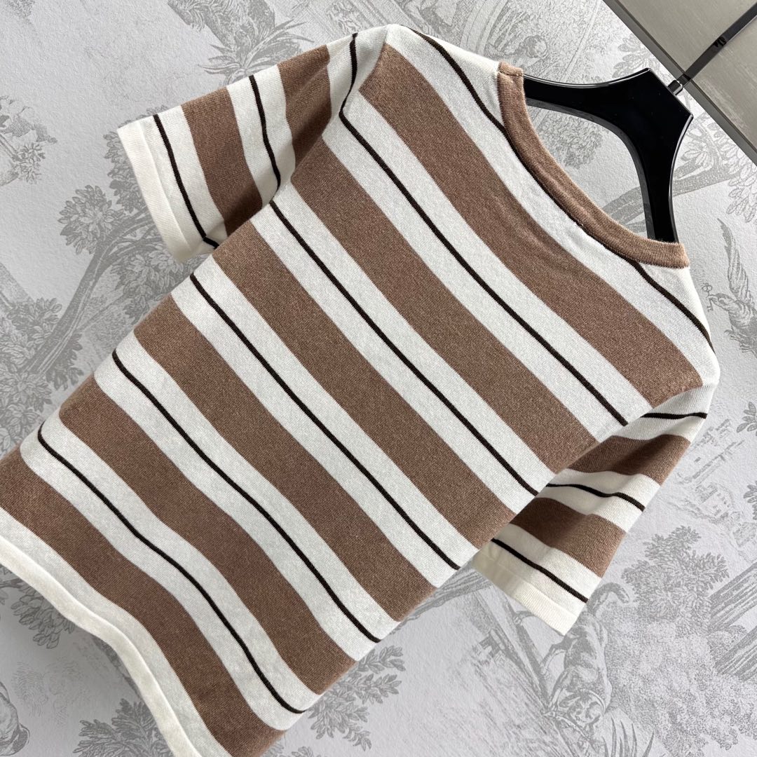 Miu 25 T-Shirt Brown mix Beige Virgin Wool 233470