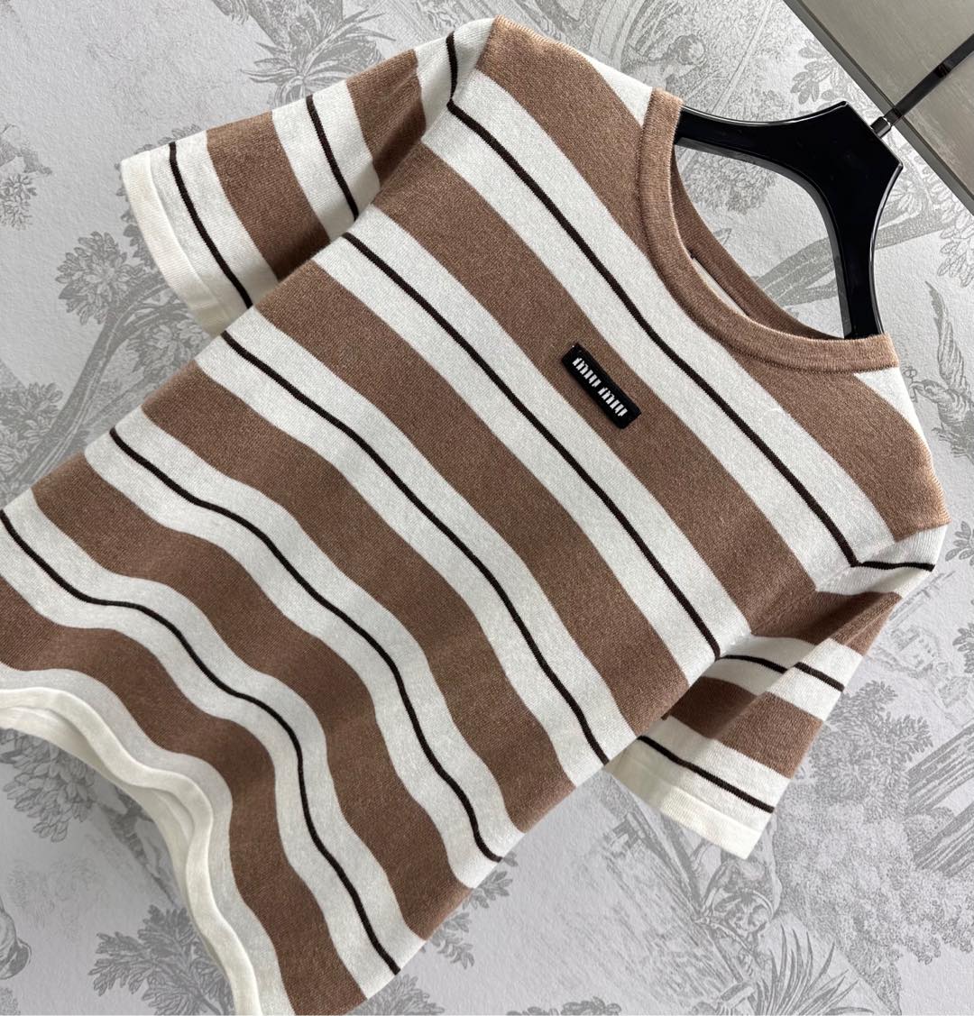 Miu 25 T-Shirt Brown mix Beige Virgin Wool 233470