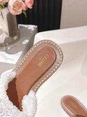 CELINE 25S LYMPIA TWISTED SANDAL IN WHITE SPONGE FABRIC