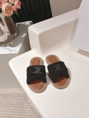 CELINE 25S LYMPIA TWISTED SANDAL IN BLACK SPONGE FABRIC