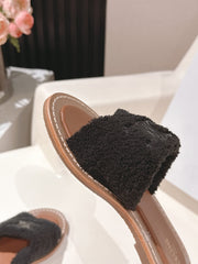 CELINE 25S LYMPIA TWISTED SANDAL IN BLACK SPONGE FABRIC