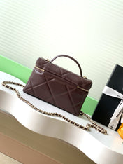 CHANEL 25S VANITY BAG 19.5 CM IN BURGUNDY BROWN LAMBSKIN