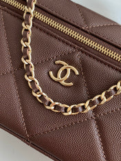 CHANEL 25S VANITY BAG 19.5 CM IN BURGUNDY BROWN LAMBSKIN