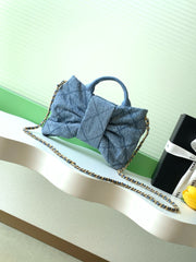 CHANEL 25S MAXI BOW BAG 26 IN BLUE DENIM WITH GOLD HARDWARE