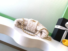 CHANEL 25S BOW BAG 26 IN CREAM WHITE TWEED WITH GOLD HARDWARE