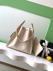 CHANEL 25S HOBO BAG 40 IN LIGHT BEIGE CAVIAR LEATHER WITH GOLD HARDWARE