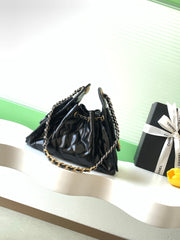 CHANEL 25S HOBO BAG 22 IN BLACK GLOSSY CALFSKIN WITH GOLD HARDWARE