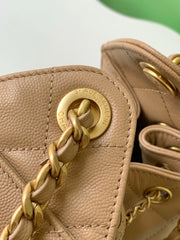 CHANEL 25S HOBO BAG 22 IN BEIGE BROWN CAVIAR LEATHER WITH GOLD HARDWARE