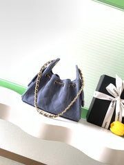 CHANEL 25S HOBO BAG 22 IN BLUE GRAY SUEDE WITH GOLD HARDWARE