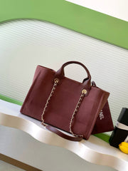 CHANEL 25S TOTE BAG 33 IN DARK RED CANVAS