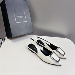SL SQUARE BUCKLE SLINGBACK WHITE CALFSKIN