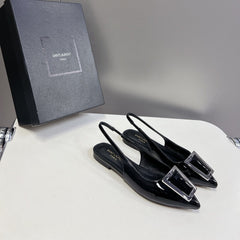 SL SQUARE BUCKLE SLINGBACK BLACK POLISHED CALFSKIN