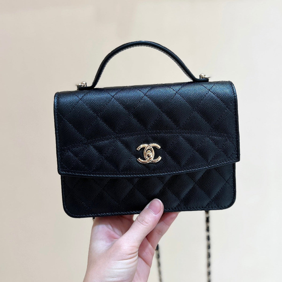 TOP HANDLE FLAP BACKPACK 18 IN BLACK CALFSKIN