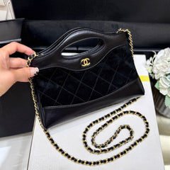 25S CHANEL MINI SHOPPING BAG 20 IN BLACK SUEDE CALFSKIN