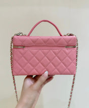 VANITY CASE 19 IN CONTESSA PINK CALFSKIN GOLD-TONE METALLIC