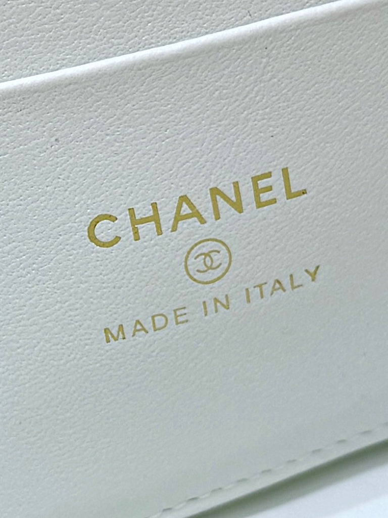 STRASS VANITY QUILTED CASE 19 IN WHITE CALFSKIN WITH GOLD METALLIC