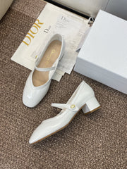 DIOR 25S ROUND-TOE MARY JANE BALLET FLATS IN WHITE CALFSKIN