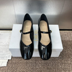 DIOR 25S ROUND-TOE MARY JANE BALLET FLATS IN BLACK CALFSKIN