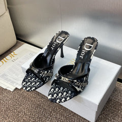 DIOR 25S HIGH HEELS PUNK 85MM IN BLACK WHITE CALFSKIN AND CANVAS