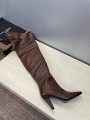 YSL 25S HIGH‑HEEL FRINGED MARTIN BOOTS 90 MM IN DARK BROWN LAMBSKIN