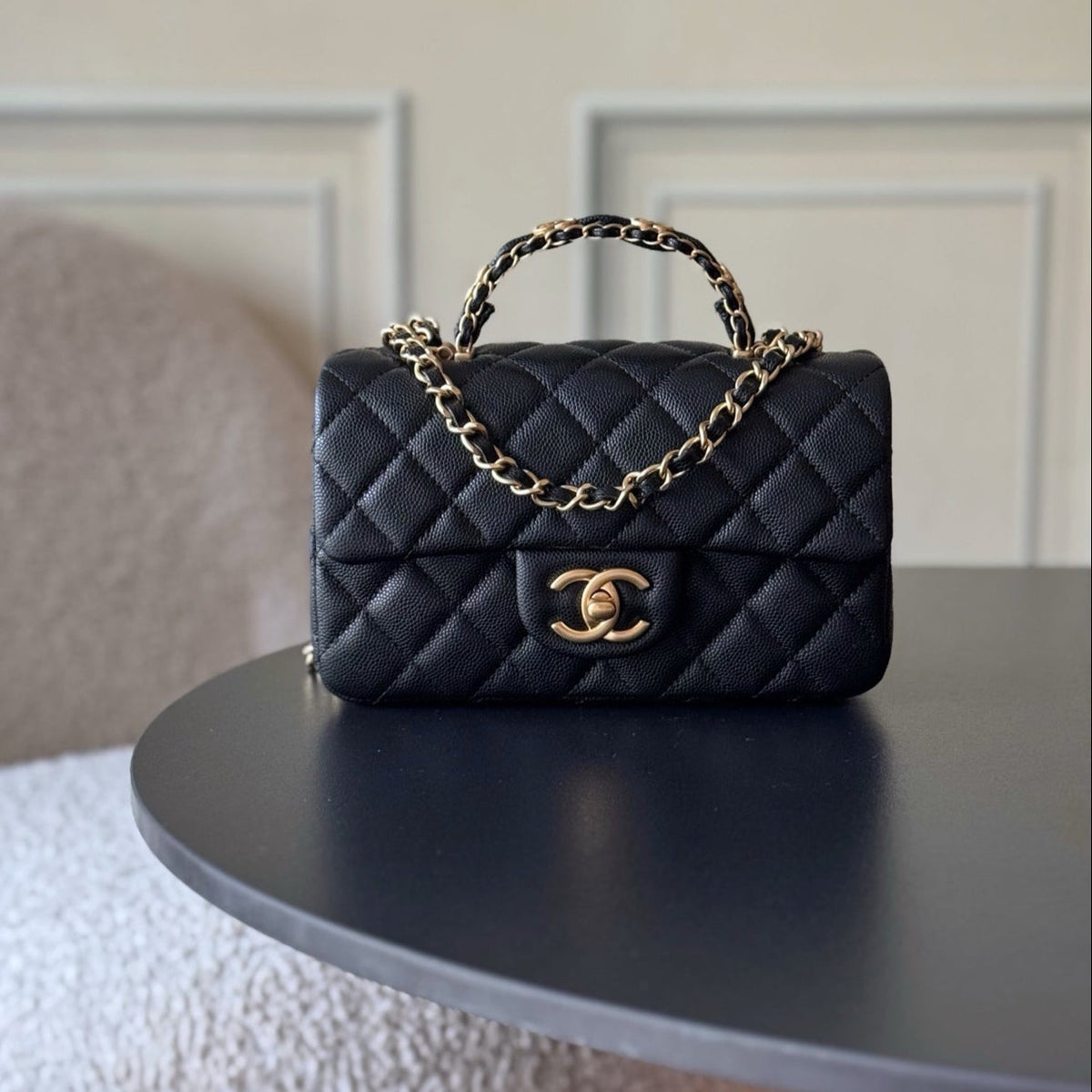 CHANEL 25S FLAP BAG 20 CM IN BLACK CAVIAR LEATHER WITH GOLD HARDWARE