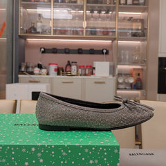 RHINESTONE BALLET FLATS WITH BOW IN GRAY SHEEPSKIN