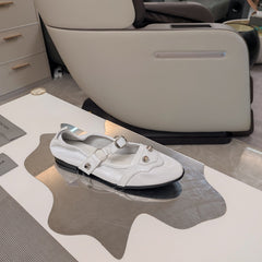 STUDDED MARY JANE FLATS IN WHITE SHINY LAMBSKIN