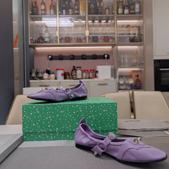 STUDDED MARY JANE FLATS IN LAVENDER SHINY LAMBSKIN