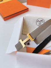 MINI H BELT BUCKLE & REVERSIBLE CAMEL BROWN LEATHER STRAP 24 MM GOLD HARDWARE