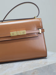 YSL 25S MINI MANHATTAN 19 IN BROWN CALFSKIN GOLD HARDWARE