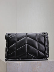 YSL 25S LOULOU PUFFER MM 29 IN BLACK CALFSKIN BLACK HARDWARE